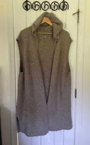 Aerie Beige & Tan Teddy Hooded Vest thumbnail 1