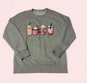 Source Unknown Gray Crewneck Sweatshirt with Pink Beverage Graphic thumbnail 1