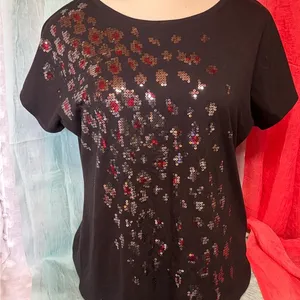 Black Sequin Embellished Women's Top Size L thumbnail 1