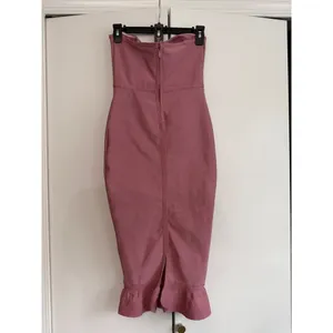 PrettyLittleThing Womens Dusty Pink Strapless Bandage‎ Ruffle Midi Dress Size 6 thumbnail 2