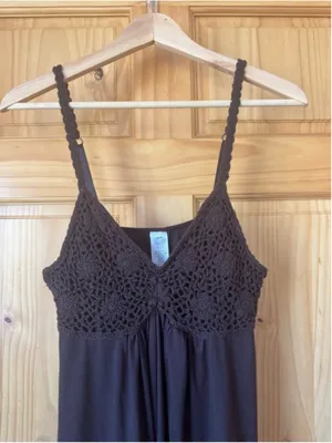 Vintage Crochet Bodice Brown Flowy Boho Cami size medium thumbnail 4