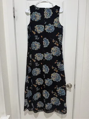 Preview International Black Maxi Dress with Blue and Tan Floral Print thumbnail 4