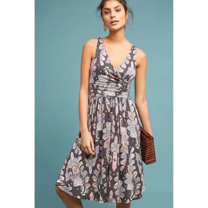 Maeve Anthropologie Womens Leslie Midi Paisley Faux Wrap V-Neck Dress Black S thumbnail 2