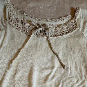 Super B Cream Crochet Lace Trim Gauze Peasant Blouse Top Medium thumbnail 4