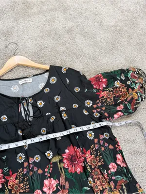 Natural Life Women’s Maribel Top Blouse Rayon in Black Floral Mushroom M thumbnail 12