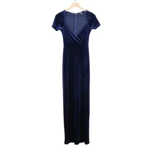 Lulus Eternal Elegance Maxi Dress Womens XS Navy Velvet Short Sleeve Front Slit thumbnail 2