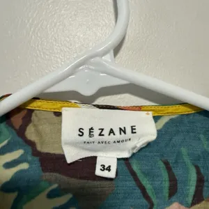 Sezane Anya Wrap Silk Blend Multicolor Tropical‎ Print V-Neck Blouse Size 34 thumbnail 6