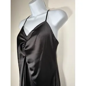 NICOLE MILLER Midi Black Satin Ruched Slip Dress Size‎ Medium Evening Chic LBD thumbnail 3