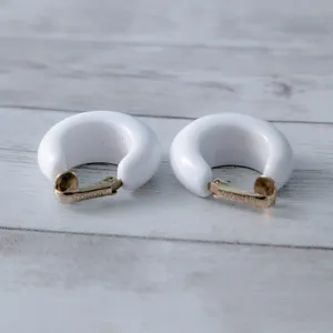Vintage Sarah Coventry Clip On Earrings - Retro Chunky White Hoops thumbnail 8