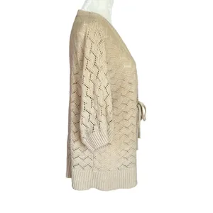 Nicole Miller women's XL tan tie front 3/4 sleeve chevron knit sweater cardigan thumbnail 3