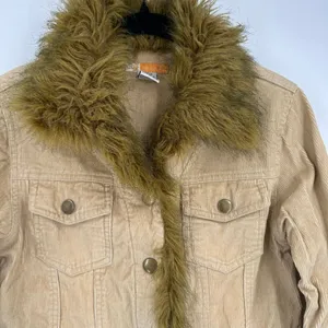 Y2K Vintage Vibe Anthropologie Tulle Brown Corduroy Faux Fur Trim Jacket Size‎ S thumbnail 2
