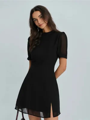 Rihoas Black Mock Neck Elegant Black Puff-Sleeve Mini Dress thumbnail 6