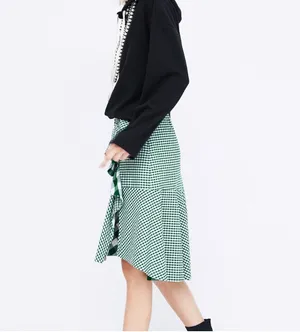 Zara green/white gingham Asymmetric ruffle Midi Skirt size XS thumbnail 15