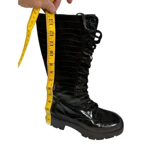 Zara Black Croc-Embossed Lace-Up Combat Boots Size 36 thumbnail 6