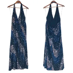 FREE PEOPLE Glitter & Gold Sequin Velvet Midi Dress‎ Blue Black Size Medium New thumbnail 2