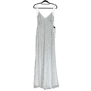 Mac Duggal 10817 Pearl White Beaded Art Deco Full Length Gown Dress Women’s US 4 thumbnail 2