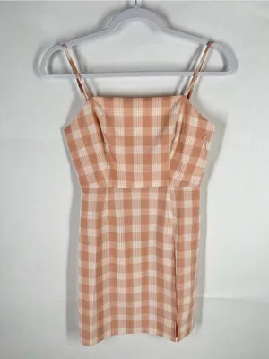 BP Peach Plaid Mini Dress XS Spaghetti‎ Strap Lightweight Back Zip thumbnail 2