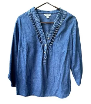 Tantrums size 1X pleated roll tab sleeves denim tunic. thumbnail 1