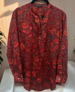 Lauren Ralph Lauren Multicolor Floral Satin Like Long Sleeve Blouse Size‎ M thumbnail 1