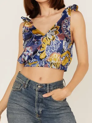 Free People Weekend in Montauk Floral Cropped Tank Size Large thumbnail 1