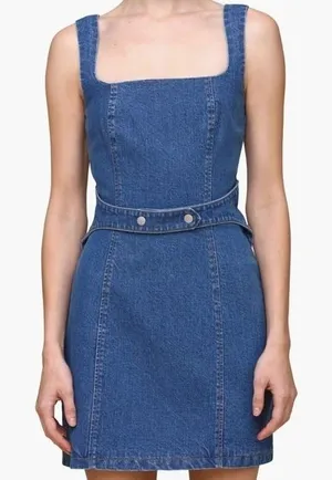 Avec‎ Les Filles Denim Mini Dress Square Neck Sleeveless Harness Denim Body-Con thumbnail 1