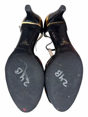 Prada Black Patent Leather T-Strap Peep Toe Heels thumbnail 7