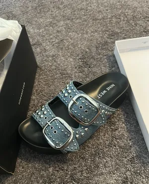 Nine West Slide Sandals blue denim with studs thumbnail 1