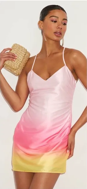 Lulus Dela Light Pink Ombre Satin Mini Dress Size XL NWT Party Sexy Glam Wedding thumbnail 1