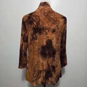 Cato Brown FloralJersey Knit Kimono Cardigan Size Large Earthy Boho Fall Artsy thumbnail 6