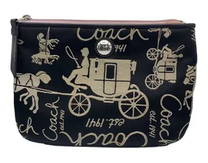 y2k COACH Carriage Black Canvas Pouch Make-up / Cosmetic Case thumbnail 1