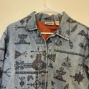 Vintage Chico’s Design‎ 90s Boho Embroidered & Beaded Blue Denim Jacket Size M thumbnail 2