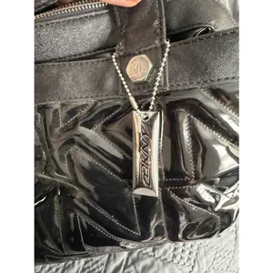 DKNY Black Patent Leather Large Zip Tote Shoulder Bag Work Travel Purse thumbnail 7