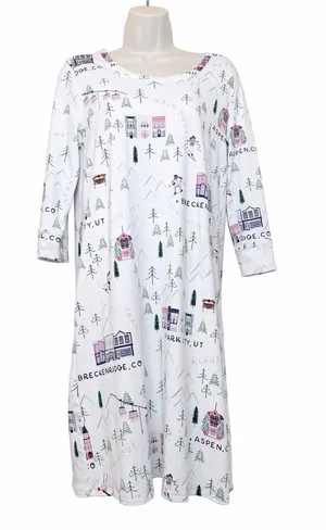 Soma XS Ski Town Nightgown Dress Aspen Vail Breckenridge Park City 3/4 Sleeve thumbnail 1