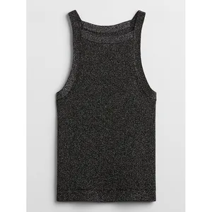 GAP Womens Black Lurex Metallic Sweater‎ High Neck Ribbed Knit Tank Top Large thumbnail 2