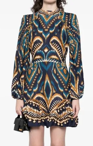 Farm Rio Pineapple Ikat Dress Anthropologie Long-Sleeve Raglan Button Size M thumbnail 1