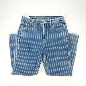 American Eagle Indigo Striped Hi‎ Rise Mom Jean Size 8 Blue NWT thumbnail 3