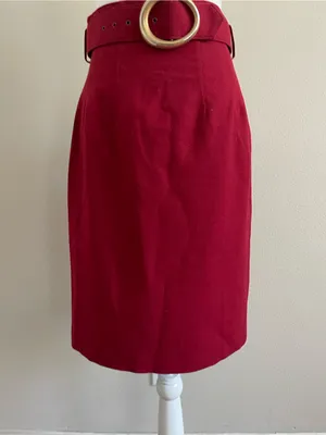Ann Taylor Burgundy Wool Pencil Skirt with Round Buckle Belt thumbnail 3