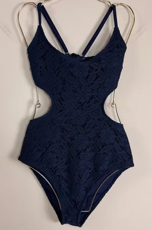 Aerie Navy Blue Crochet Monokini Cutout One Piece Swimsuit‎ Womens Medium Cheeky thumbnail 1