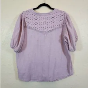 Knox Rose Size XL Purple Blouse Eyelet Short Puff Sleeves Button Front thumbnail 5