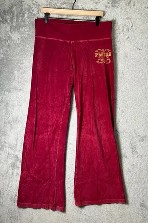 PINK Victoria's Secret Velour Foldover Flare Pants Burgundy Y2K Lounge Large thumbnail 1