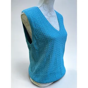 VTG LL Bean Cable Sweater Vest L-REG Wool/Cashmere Cable Knit Teal Green Preppy thumbnail 2