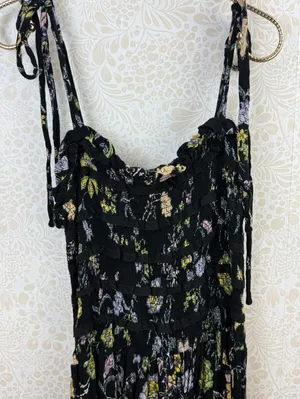 Free People Isla Black Floral Shoulder Tie Midi Dress - Size - Medium thumbnail 8