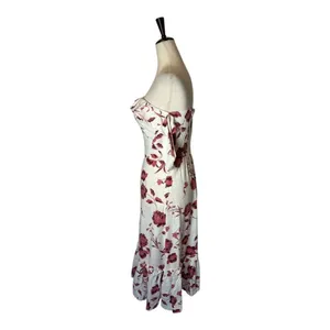Misa Los Angeles Dress‎ Women XS White Red Abstract Peony Floral Linen Oona Midi thumbnail 7