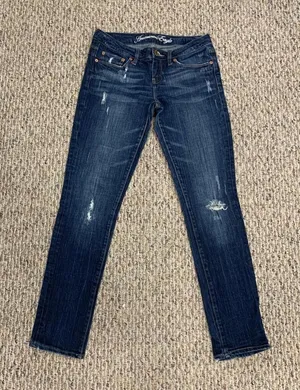 American Eagle Blue Skinny 77 Jeans - Size 2 Long thumbnail 1