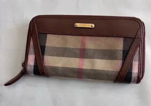 Authentic Burberry Pink House Check Zip Wallet - Leather Refinished / As Is thumbnail 1
