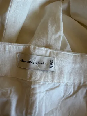 NWT Abercrombie & Fitch Wide-Leg High-Waist Pants Cream Linen Blend SZ-34 / 18R thumbnail 4