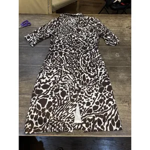 Milly New York‎ Brown & White Print Silk Short Sleeve Dress Size 6 thumbnail 5