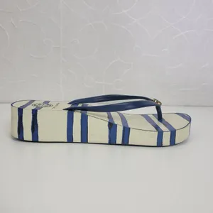 Tory Burch Womens Sandals Size 6.5 White and Blue Stripe Slip On Heels thumbnail 2