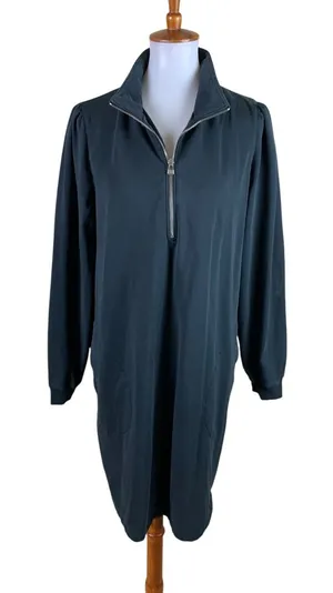 Garnet Hill Black Quarter Zip Shift‎ Dress Minimalist Quiet Luxury Pockets L thumbnail 1