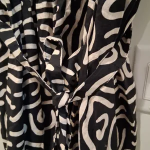 Banana Republic Factory Linen Blend Mini Dress Abstract Black/Beige sz M Pockets thumbnail 5